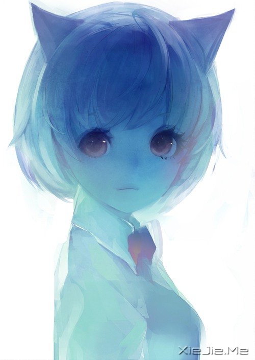 唯美蓝色调插画图片